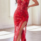 Vestido de noche formal largo transparente sexy Ladivine CC2292 con apliques de espejo adornados