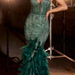 Ladivine CC2308 Long Fully Embellished and Feather Mermaid Gown