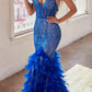 Ladivine CC2308 Long Fully Embellished and Feather Mermaid Gown