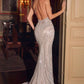 Vestido Ladivine CC2708 con lentejuelas, cuello halter entallado y espalda abierta