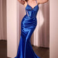 Ladivine CC4021 Dress Fitted Stretch Satin Hot Stone Gown