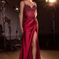 Ladivine CC408 - Vestido largo de satén ajustado con corpiño deshuesado adornado y abertura