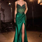 Ladivine CC408 - Vestido largo de satén ajustado con corpiño deshuesado adornado y abertura