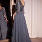 Ladivine CC446 Three Quarter Sleeve Beaded Chiffon Dress