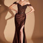 Ladivine CC456 Glitter Satin Strech Fitted Evening Gown