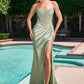 Ladivine CC463 Strapless Sweetheart Fitted Satin Skirt Gown