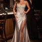 Vestido Ladivine CC467 con escote redondo, sin tirantes, ajustado, de satén para fiesta de graduación