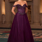 Ladivine CC471 Vestido de gala con corpiño corsé de tul brillante y hombros descubiertos