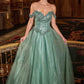 Ladivine CC471 Vestido de gala con corpiño corsé de tul brillante y hombros descubiertos
