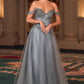 Ladivine CC471 Vestido de gala con corpiño corsé de tul brillante y hombros descubiertos