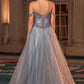 Ladivine CC471 Vestido de gala con corpiño corsé de tul brillante y hombros descubiertos