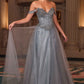 Ladivine CC471 Vestido de gala con corpiño corsé de tul brillante y hombros descubiertos