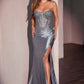 Ladivine CC475 Dress Strapless Fitted Prom Gown With Lace Detailing