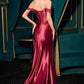 Ladivine CC489 Off Shoulder Sweetheart Neckline Ruched Satin Bodice Fitted Gown
