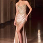 Ladivine CC491  Strapless Sweetheart Corset Bodice Fitted Satin Dress