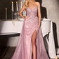 Ladivine CC492 Cautivador Vestido Ajustado con Sobrefalda de Tul Desmontable y Cuentas