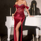 Ladivine CC494 Esculpido Corsé Escote con Hombros Caídos, Cuentas y Vestido Ajustado