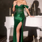 Ladivine CC494 Esculpido Corsé Escote con Hombros Caídos, Cuentas y Vestido Ajustado