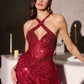 Ladivine CC495 Halter Neckline Beaded Motif Fitted Gown