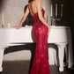 Ladivine CC495 Halter Neckline Beaded Motif Fitted Gown