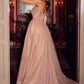 Ladivine CC506 Strapless Embellished Fitted Gown with Tulle Overskirt