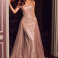 Ladivine CC506 Strapless Embellished Fitted Gown with Tulle Overskirt