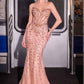 Vestido de Noche Tipo Sirena Entallado sin Tirantes con Corpiño Transparente Adornado con Cristales Ladivine CC8262