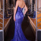Vestido de Noche Tipo Sirena Entallado sin Tirantes con Corpiño Transparente Adornado con Cristales Ladivine CC8262