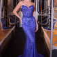 Vestido de Noche Tipo Sirena Entallado sin Tirantes con Corpiño Transparente Adornado con Cristales Ladivine CC8262