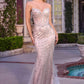 Vestido de Noche Tipo Sirena Entallado sin Tirantes con Corpiño Transparente Adornado con Cristales Ladivine CC8262