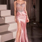Ladivine CC8868 Dress Soft Satin Fitted Dress With Crystal Embellished Details
