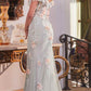 Vestido largo con hombros descubiertos, abertura lateral y apliques florales Ladivine CD005