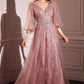 Ladivine CD0102 Dress Long Sleeve Layered Tulle A-Line Gown