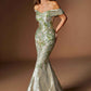 Ladivine CD0107 Metallic Jacquard Off Shoulder Fitted Mermaid Gown
