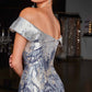 Ladivine CD0107 Metallic Jacquard Off Shoulder Fitted Mermaid Gown