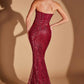 Vestido de noche sirena Ladivine CD0108 ceñido sin tirantes con cristales