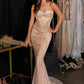 Vestido de noche sirena Ladivine CD0108 ceñido sin tirantes con cristales