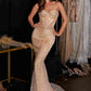 Vestido de noche sirena Ladivine CD0108 ceñido sin tirantes con cristales