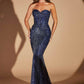 Vestido de noche sirena Ladivine CD0108 ceñido sin tirantes con cristales