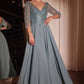 Cinderella Divine CD0171 Flowy Chiffon A-Line Gown 3/4 Length Sleeves