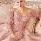 Cinderella Divine CD0172 A-Line Layered Tulle Gown Off The Shoulder Long Sleeve