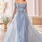 Cinderella Divine CD0172 A-Line Layered Tulle Gown Off The Shoulder Long Sleeve