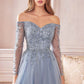 Cinderella Divine CD0172 A-Line Layered Tulle Gown Off The Shoulder Long Sleeve