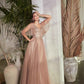 Cinderella Divine CD0175 Floor Length Layered Tulle A-Line Gown Butterfly Sleeve