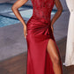 Ladivine CD0176 Vestido largo de satén ajustado con corpiño deshuesado transparente y adornado