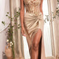 Ladivine CD0176 Vestido largo de satén ajustado con corpiño deshuesado transparente y adornado