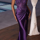 Ladivine CD0176 Vestido largo de satén ajustado con corpiño deshuesado transparente y adornado