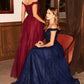 Cinderella Divine CD0177 Glitter Tulle A-Line Ball Gown Off the Shoulder