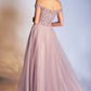 Cinderella Divine CD0177 Glitter Tulle A-Line Ball Gown Off the Shoulder