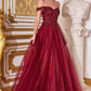 Cinderella Divine CD0177 Glitter Tulle A-Line Ball Gown Off the Shoulder